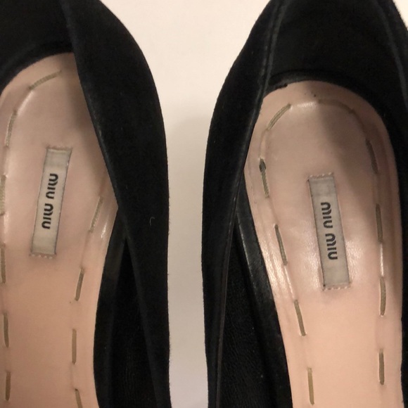 Miu Miu 41 High Heel Black Suede shoe pump platform all leather Excellent Condit - Picture 2 of 12